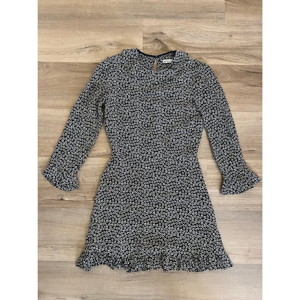 Reformation Black Floral Long Sleeve Above Knee Mini Dress - Size XS